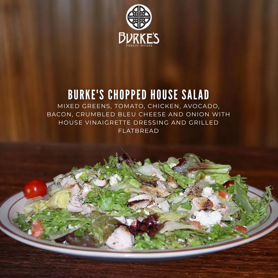 Mixed greens, tomato, chicken, avocado, bacon, crumbled bleu cheese and onion with house vinaigrette dressing and grilled flatbread